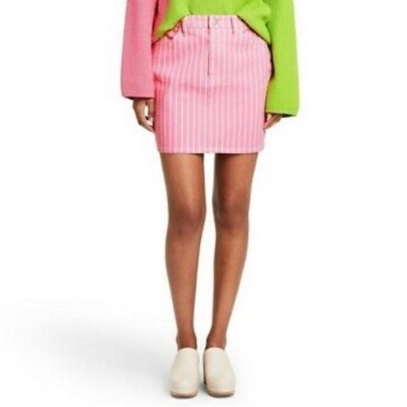 Victor Glemaud x Target Skirt 10 Pinstripe High Rise Mini Jean Skirt Pink NWT - Picture 1 of 6